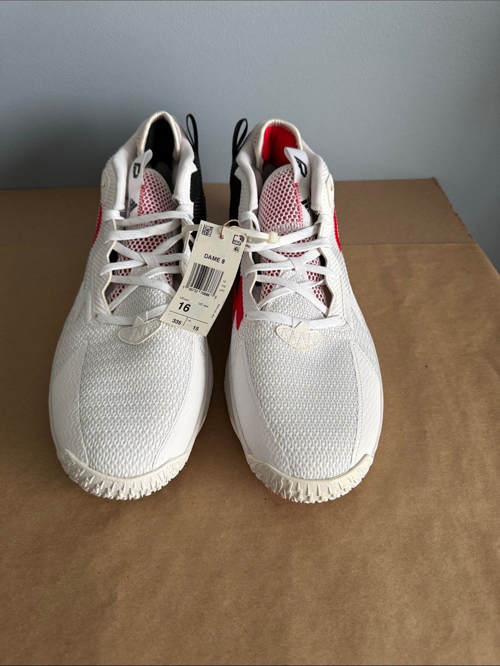 Adidas Dame 8 Dame Time Men's White Shoes with Red Accents Brand New No Box Sz16